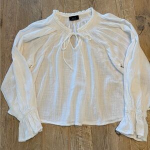 Vici White Cotton Blouse with Tie Neck XS